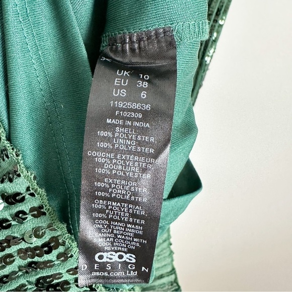 ASOS DESIGN high neck embellished midi dress in plisse sequin forest green sz 6 - Picture 10 of 10